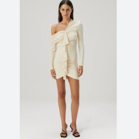 Brand New MISHA LONG-SLEEVE RUFFLE-FRONT SLIM MINI DRESS - Picture 1 of 12